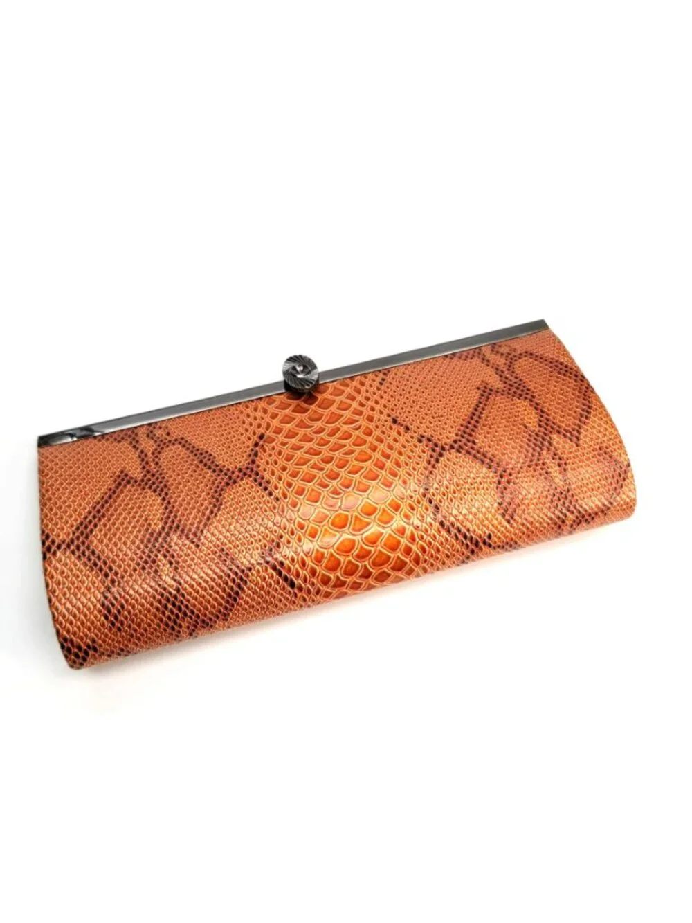 Vintage Lapis Handbag Purse Faux Snakeskin Brown Shoulder Bag Clutch VR609